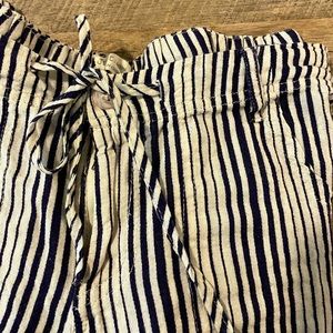 Navy Striped Linen Pants - Size Medium